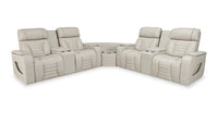 Zen 3-Piece Leather-Look Fabric Power Reclining Sectional with Massage and Two Refrigerator Consoles - Apricot 