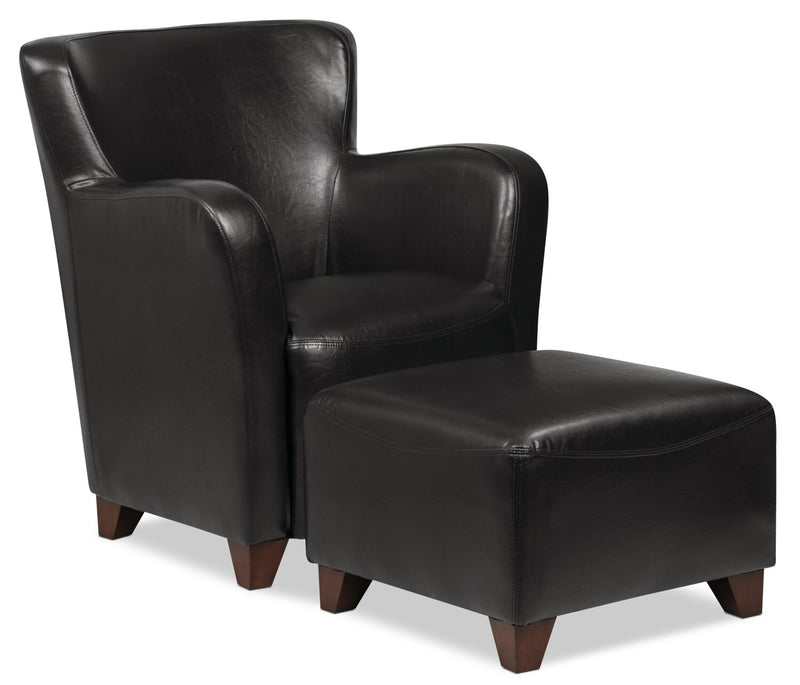 Zello 22.5\" Faux Leather Ottoman with Wood Legs - Black
