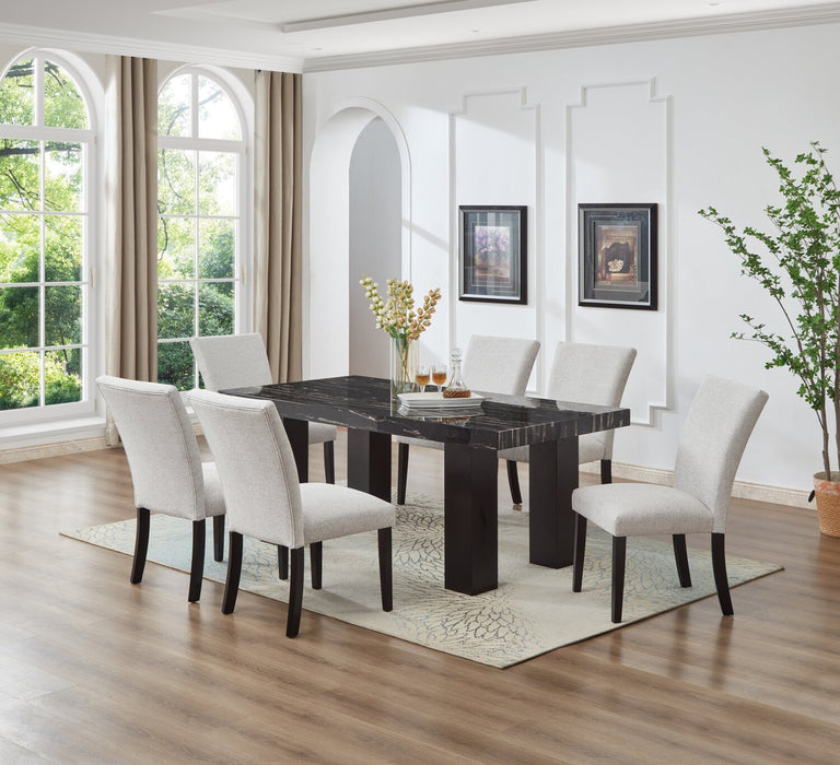 Burk Dining Table with Epoxy Resin Marble-Look Top, 72\"W - Black