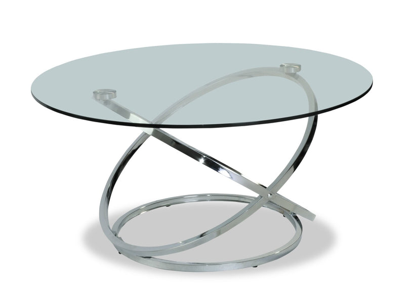 Hendrix 36\" Modern 2-Pack Glass Top Coffee + End Table - Chrome with Metal Base