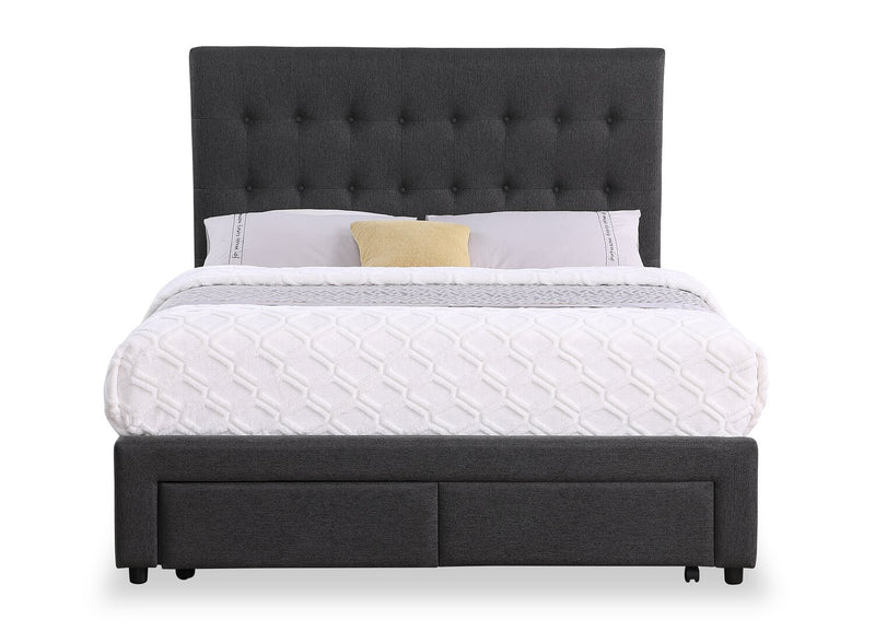Beck Upholstered Storage Bed in Dark Grey Fabric, Button Tufted - King Size