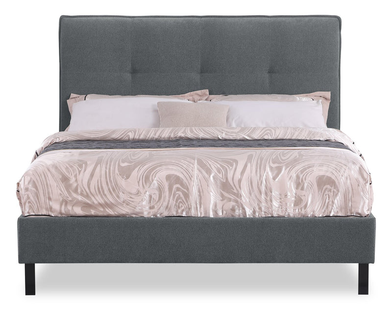 Amos Upholstered Platform Bed Base in Charcoal Fabric - Full Size