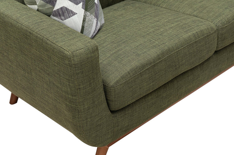 Kort & Co. Freeman 88\" Linen-Look Fabric Sofa with Wood Base and Tufted Back Cushions - Avocado Green