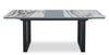 Ezra Dining Table, 63-79"W Self-Storing Butterfly Leaf, Metal, Glass, Faux Marble - White | Table de salle à manger Ezra de 63 po à 79 po (L) avec rallonge papillon se rangeant, en métal, en verre et en imitation de marbre - blanche
