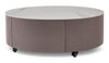 Circa 31.5" Modern Round Coffee Table with White Sintered Stone Top, Storage and Casters - Grey-Taupe | Table à café ronde moderne Circa de 31,5 po avec dessus en pierre frittée blanche, rangement et roulettes - taupe-gris | CIRCACTB