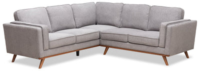 Kort & Co. Kassia 2-Piece Linen-Look Fabric Sectional with Wood Base and Legs - Grey | Sofa sectionnel Kassia de Kort & Co. 2 pièces en tissu d’apparence lin avec base et pattes en bois - gris