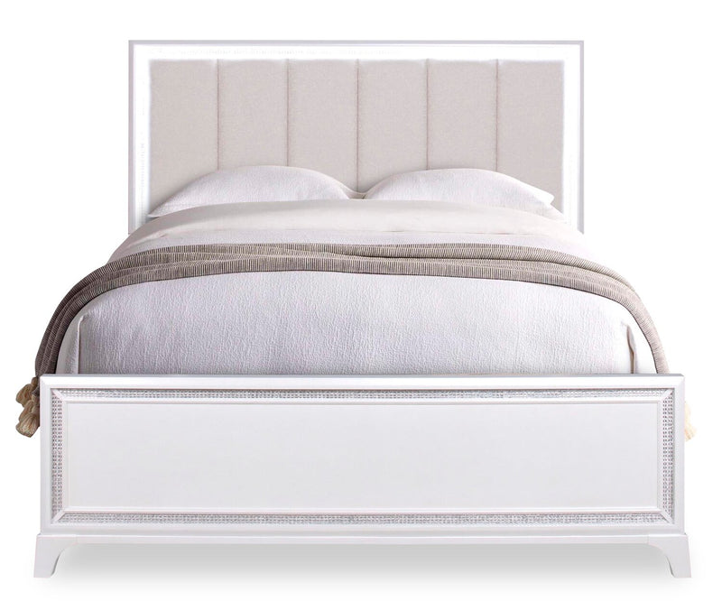 Halo 5pc Bedroom Set with Bed, Dresser & Mirror, LED, Glam, White - Queen Size