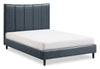 Paseo Platform Bed in Navy Vegan-Leather Fabric - Full Size | Lit plateforme rembourré Paseo en tissu de cuir végétalien bleu marine - format lit double
