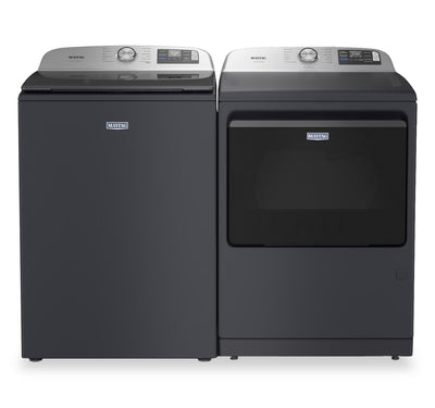 Maytag 6.0 Cu. Ft. Pet Pro Smart Top-Load Washer and 7.4 Cu. Ft. Electric Dryer – Midnight Steel  | Laveuse intelligente à chargement par le haut de 6,0 pi³ et sécheuse électrique de 7,4 pi³ Animal Pet Pro de Maytag - acier minuit