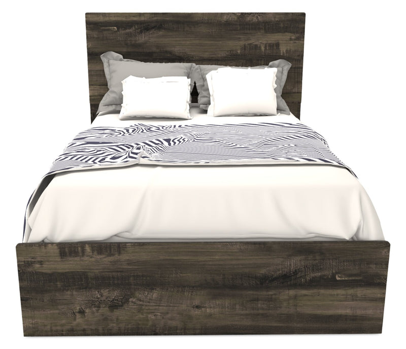 Riley Panel Bed with Headboard & Frame for Kids, Made in Canada, Grey - Full Size