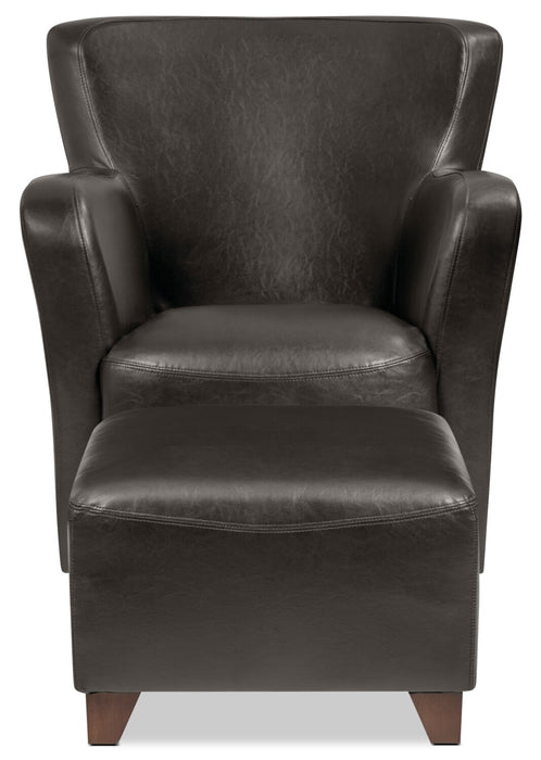 Zello 22.5\" Faux Leather Ottoman with Wood Legs - Brown