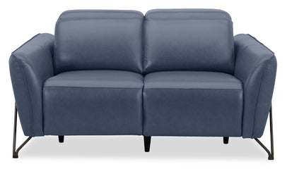Riviera Top-Grain Genuine Leather Power Reclining Loveseat - Blue | Causeuse à inclinaison électrique Riviera en cuir véritable de qualité supérieure - bleu