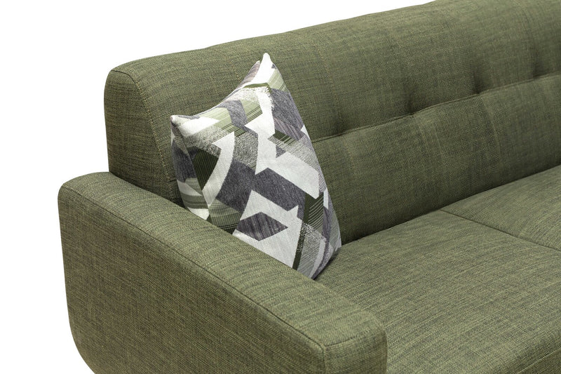 Kort & Co. Freeman 63\" Linen-Look Fabric Loveseat with Wood Legs and Tufted Back Cushions - Avocado Green