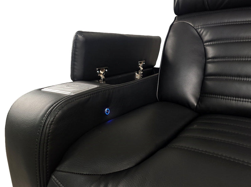 Zen 75.5\" Leather-Look Fabric Power Reclining Massage Loveseat with Refrigerator Console - Black