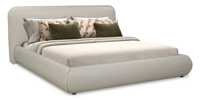 Luka Upholstered Platform Bed in Taupe Vegan-Leather Fabric, Modern - King Size | Lit plateforme rembourré moderne Luka en tissu de cuir végétalien taupe - format très grand lit
