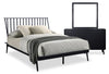 Milan 5pc Bedroom Set with Bed, Dresser & Mirror, Mid-Century Modern, Black - Queen Size | Ensemble de chambre à coucher Milan 5 pièces de style moderne du milieu du 20e siècle avec lit, commode et miroir, noir - format grand lit