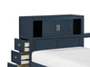 Quinn Platform Bed with Bookcase Headboard, Built-in Desk & Stool, Blue - Twin Size | Lit plateforme Quinn avec tête de lit bibliothèque, bureau intégré et tabouret, bleu - format lit simple