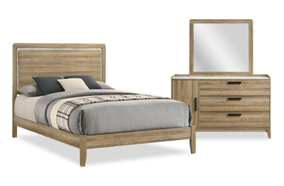 Sable 5pc Bedroom Set with Bed, Dresser & Mirror, Light Brown - Queen Size | Ensemble de chambre à coucher Sable brun clair 5 pièces avec lit, commode et miroir - format grand lit