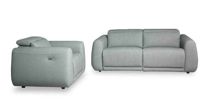 Gianna 76\" Genuine Leather Power Reclining Sofa with Power Headrests and USB Ports - Spa Blue