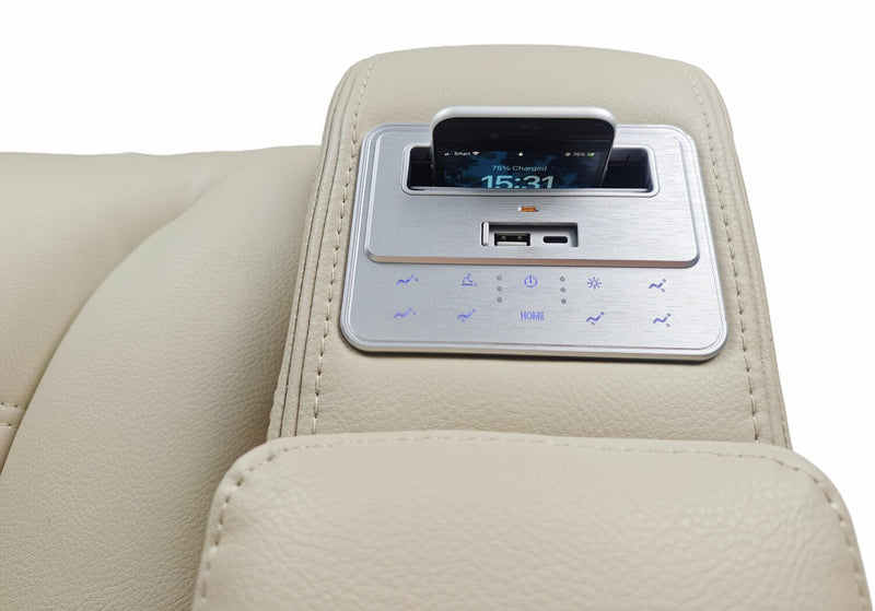 Zen 3-Piece Leather-Look Fabric Power Reclining Sectional with Massage and Two Drop-Down Consoles - Apricot