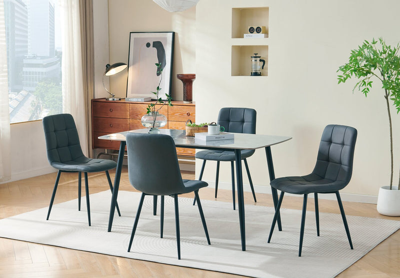 Arlo Dining Table with Sintered Stone Top, 55\"W, Metal - Grey/Black