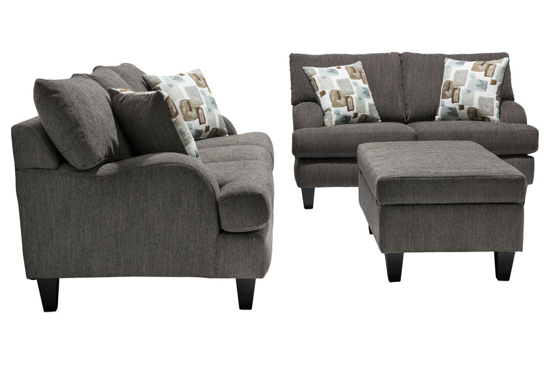 Made in Canada Nofia 44\" Chenille Fabric Storage Ottoman with Wood Legs - Charcoal Grey