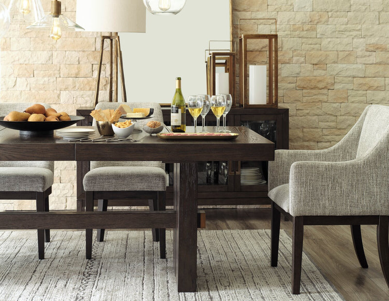 Metro Dining Table with 72-90\"W Extension, Trestle Base - Brown