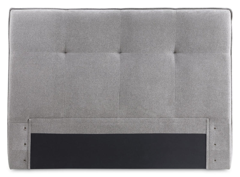 Amos Grey Upholstered Platform Bed with Tufted Headboard - Queen