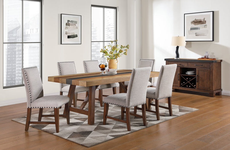 Boden Dining Chair with Polyester Fabric & Nailhead Trim - Beige & Brown