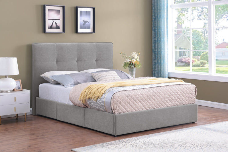 Amos Upholstered Storage Bed Base in Grey Fabric with 3 Built-in Drawers  - King Size