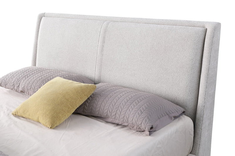 Nico Upholstered Storage Platform Bed in Polyester Taupe Fabric, Hyrdraulic Lift  - King Size