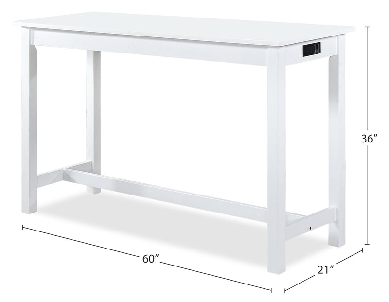 Noah 60” Modern Dining Table with 3 Counter-Height Stools and USB Ports - White