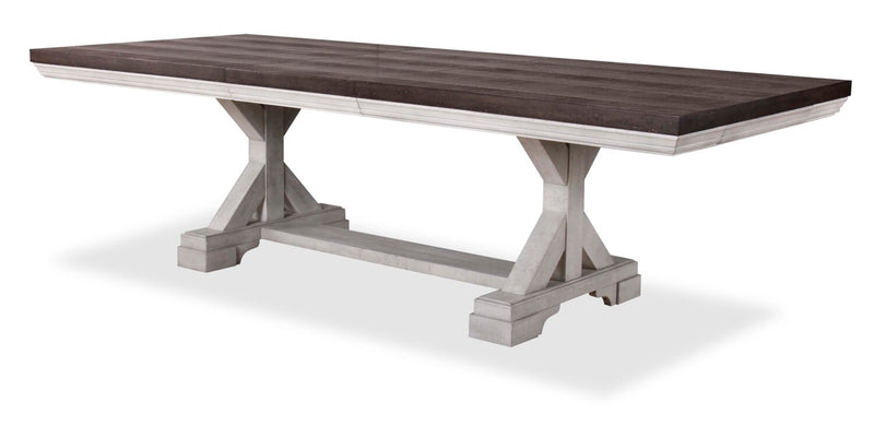 Willow Dining Table with Trestle Base, 84-106\"W Extension - Rustic White & Brown