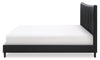 Paseo Platform Bed in Black Vegan-Leather Fabric - King Size | Lit plateforme rembourré Paseo en tissu de cuir végétalien noire - format très grand lit