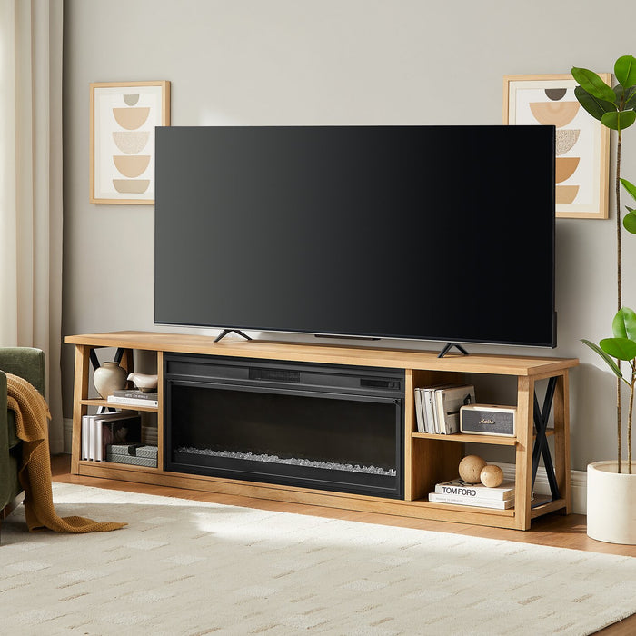 Wendel 80\" Electric Fireplace Tv Stand with Storage for TVs up to 85\" – Natural Oak 