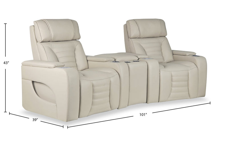 Zen 3-Piece Leather-Look Fabric Home Theatre Power Reclining Sectional with Massage and Storage Console - Apricot