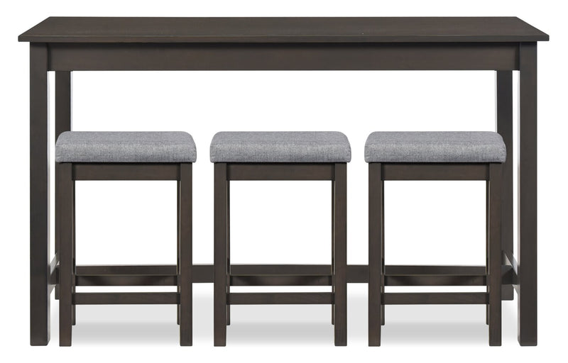 Noah 60” Modern Dining Table with 3 Counter-Height Stools and USB Ports - Grey