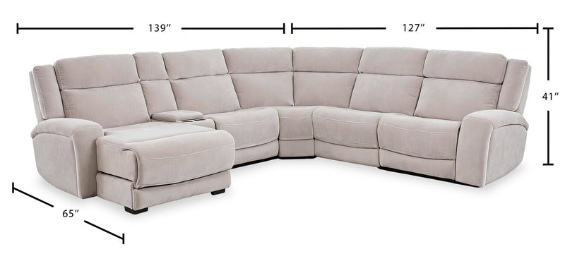 Shaquille O’Neal Home Legacy 6-Piece Left-Facing Power Reclining Sectional with Shaq-o-pedic Comfort - Grey 