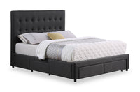 Beck Upholstered Storage Bed in Dark Grey Fabric, Button Tufted - King Size 