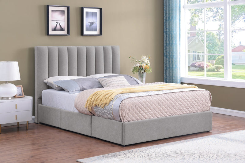 Amos Grey Upholstered Storage Bed with Channel Headboard - Full