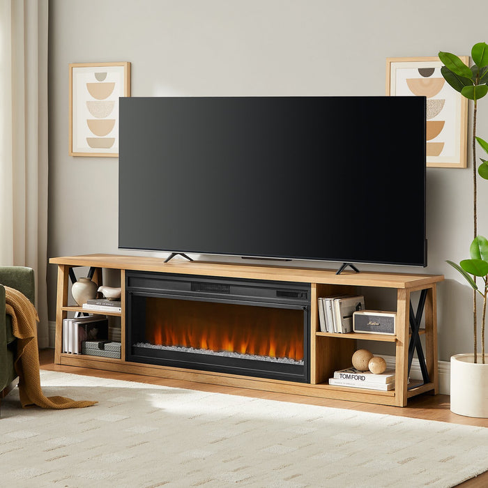 Wendel 80\" Electric Fireplace Tv Stand with Storage for TVs up to 85\" – Natural Oak 