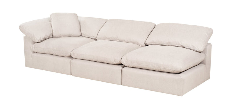 Eclipse Modular 6-Piece Linen-Look Fabric Sectional with Ottomans and Reversible Feather Down Cushions - Linen White