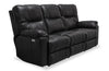 Made in Canada Dawson 87" Genuine Leather Power Reclining Sofa with USB Port and Accent Pillows - Black | Sofa à inclinaison électrique Dawson de 87 po fabriqué au Canada en cuir véritable avec port USB et oussins décoratifs - noir