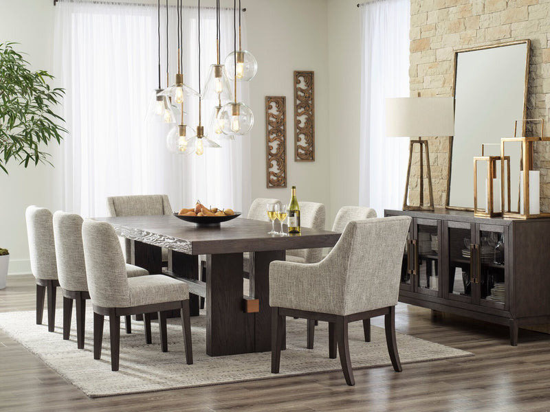 Metro Dining Arm Chair with Polyester Fabric - Beige & Brown
