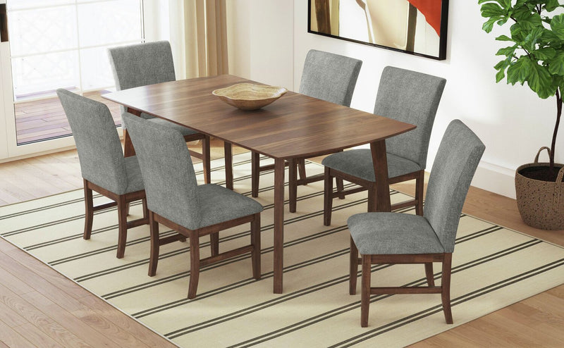 Rain 7pc Dining Set with Table & 6 Grey Chairs, 72\"W - Grey/Brown