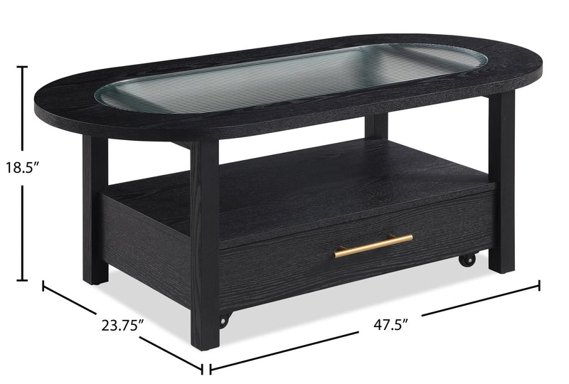 Dalton 47.5\" Coffee Table with Glass Top and Drawer - Black 