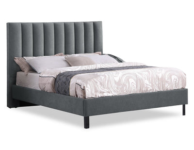 Amos Upholstered Platform Bed in Charcoal Fabric with Channelled Headboard - King Size | Lit plateforme Amos rembourré en tissu anthracite avec tête de lit à canaux - format très grand lit