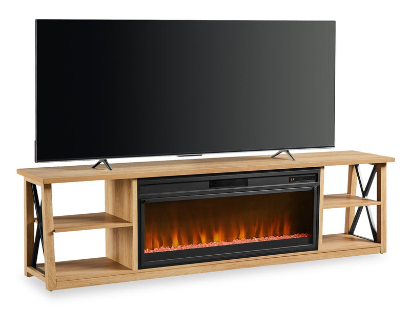 Wendel 80\" Electric Fireplace Tv Stand with Storage for TVs up to 85\" – Natural Oak 