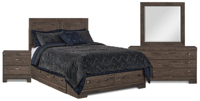 Yorkdale 6pc Bedroom Set with 6-Drawer Storage Bed, Dresser, Mirror & Nightstand, Grey - Queen Size | Ensemble de chambre à coucher Yorkdale 6 pièces avec lit de rangement à 6 tiroirs, commode, miroir e…
