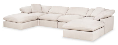 Eclipse Modular 6-Piece Linen-Look Fabric Sectional with Ottomans and Reversible Feather Down Cushions - Linen White | Sofa sectionnel modulaire Eclipse 6 pièces en tissu d’apparence lin avec poufs et coussins réversibles en duvet et plumes - blanc lin